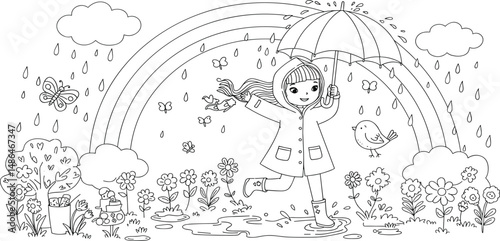 hearts and rainbow coloring page that you can print on standard