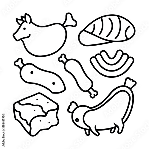 Assorted Meat Cuts Outline Design