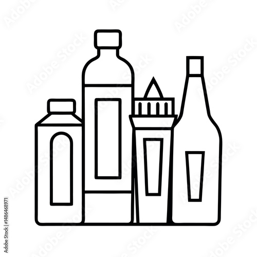 Sauce Bottle Set Outline Illustration