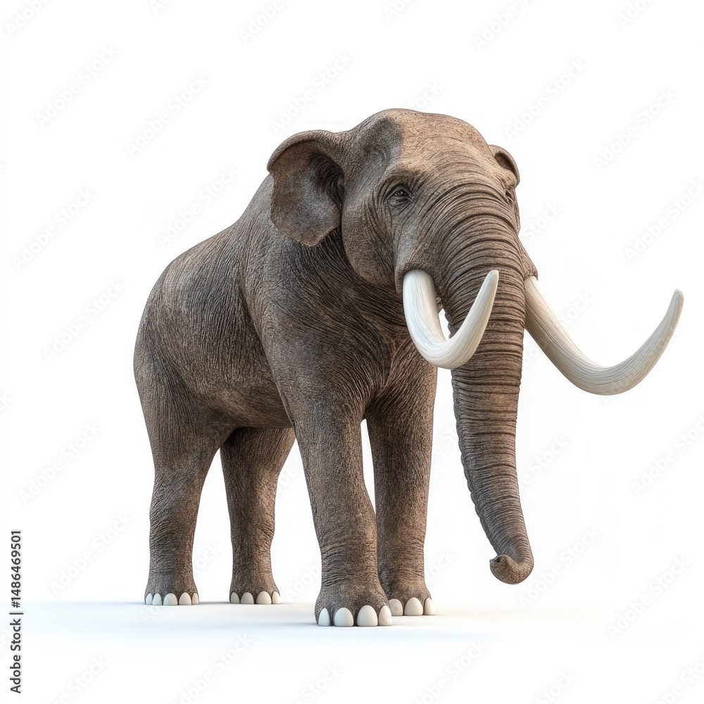 Obraz premium Large, ancient elephant against a white background.