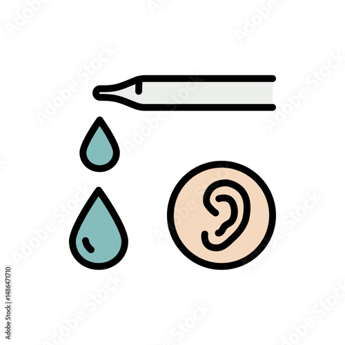 Ear drops icons set color vector. Medicine tube. Healthy care treatment, simple symbol on white background.