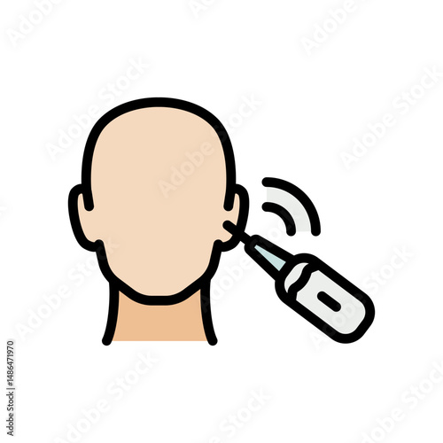 Man Using Smart Spoon Ear Stick Color Icon. Device for Cleaning Ears Flat Vector Isolated Symbol
