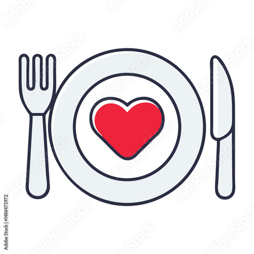 Heart-shaped plate design with fork and knife for healthy eating  