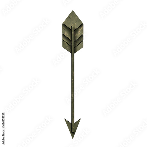 Bold Arrow with Geometric Symmetry in Olive Green Isolated on Transparent Background