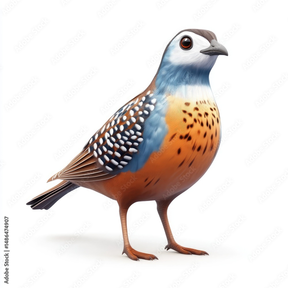 Fototapeta premium Detailed illustration of a small, colorful bird against a white background.