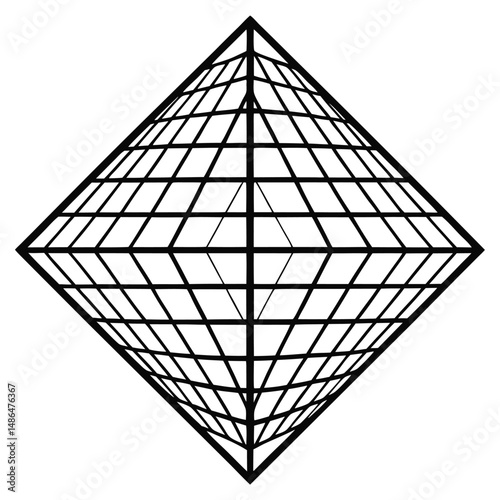 Octahedron Geometry: 3D Model, Wireframe, Illustration Coloring Page
