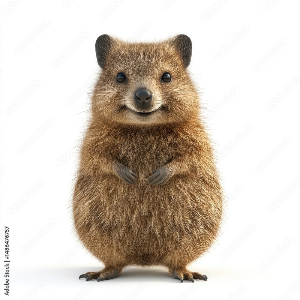 Fototapeta premium Cute, fluffy, marsupial, portrait, against a plain background.