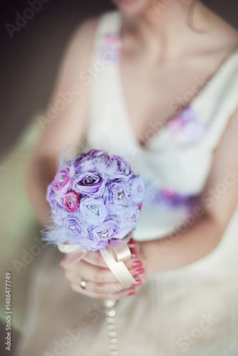 bride with wedding bouquet, book illiustration, book cover