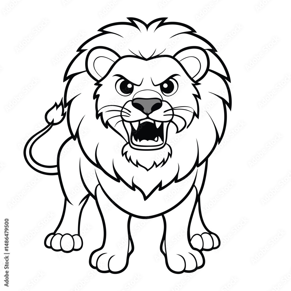 Obraz premium Angry Lion Cartoon: Free Printable Coloring Page