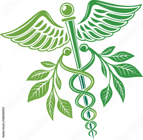 Caduceus, a medical symbol featuring snakes and wings, represents healthcare and medicine as a recognizable icon