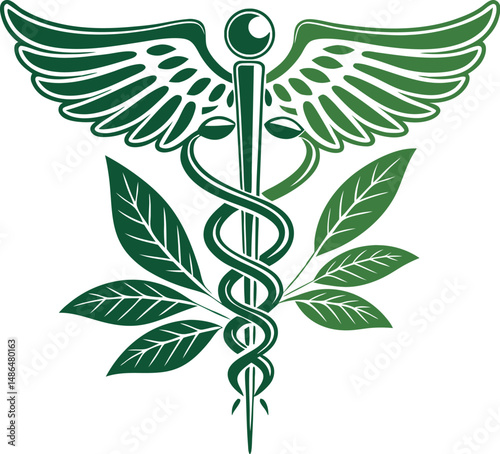 The caduceus medical symbol, a widely recognized icon of health and medicine, typically features a staff with two snakes winding around it and wings at the top, representing healthcare