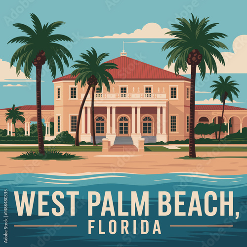 West Palm Beach Florida Poster with Beach Mansion