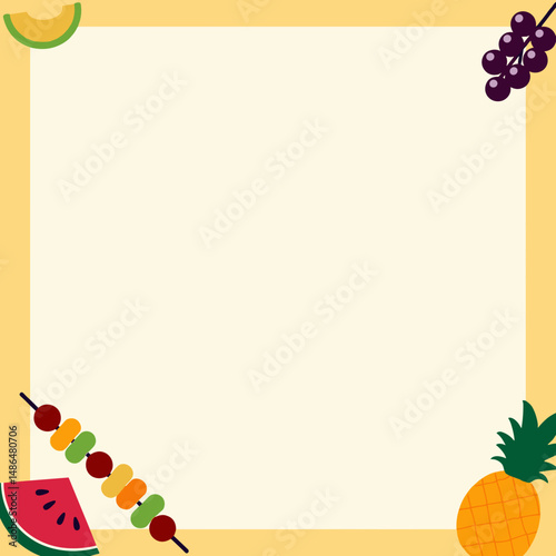 Colorful fruit border design with empty center and playful style  