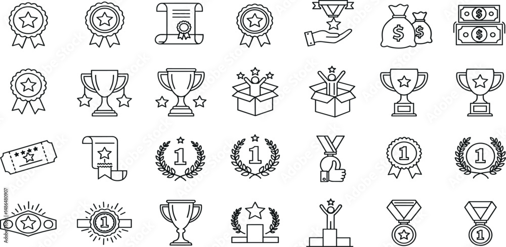 custom made wallpaper toronto digitalAwards and Bonuses Editable Icons set. Vector illustration in modern thin line style of icons, such as: Cups, Awards, Medals, Diplomas, Champion, Number One, Stars, Winner, Ribbon.