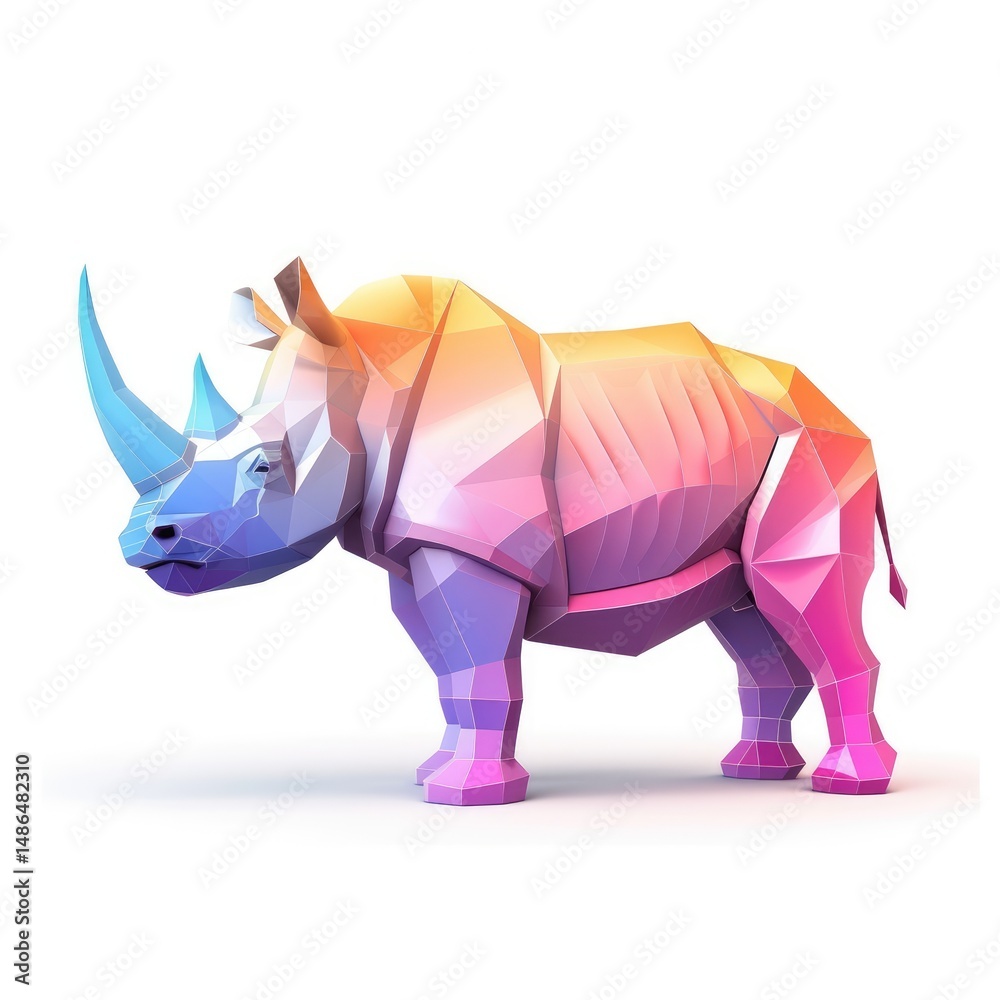 Fototapeta premium Colorful polygonal rhinoceros design with vibrant hues.