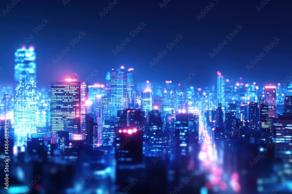 Fototapeta premium Blurred cityscape background with traffic lights and buildings at night, creating an urban atmosphere Generative AI