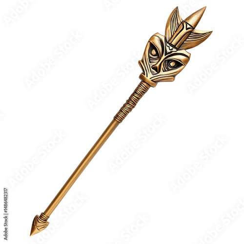 A Satin Gold Arrow with Polynesian Tiki Eyes Isolated on Transparent Background