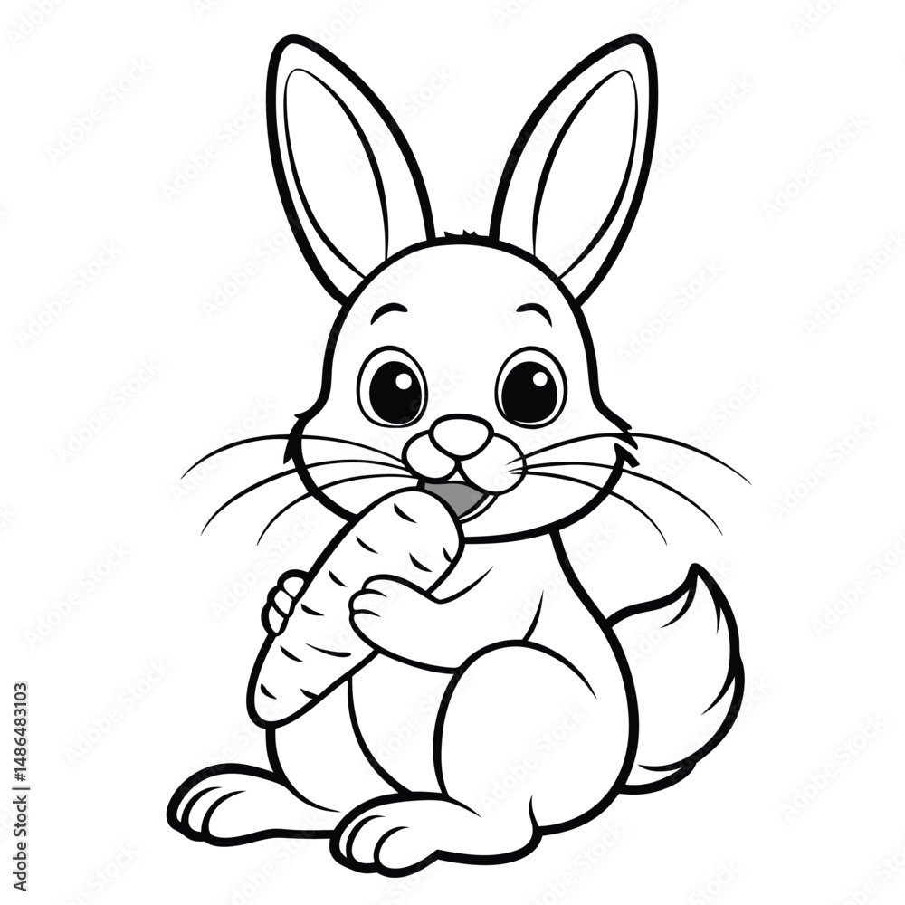 Obraz premium Cute Bunny Rabbit Eating Carrot Coloring Page