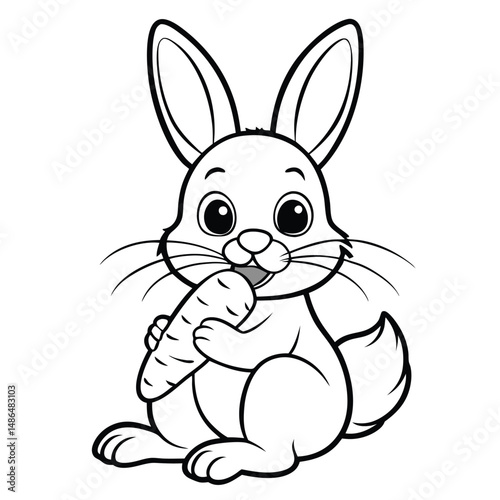 Cute Bunny Rabbit Eating Carrot  Coloring Page