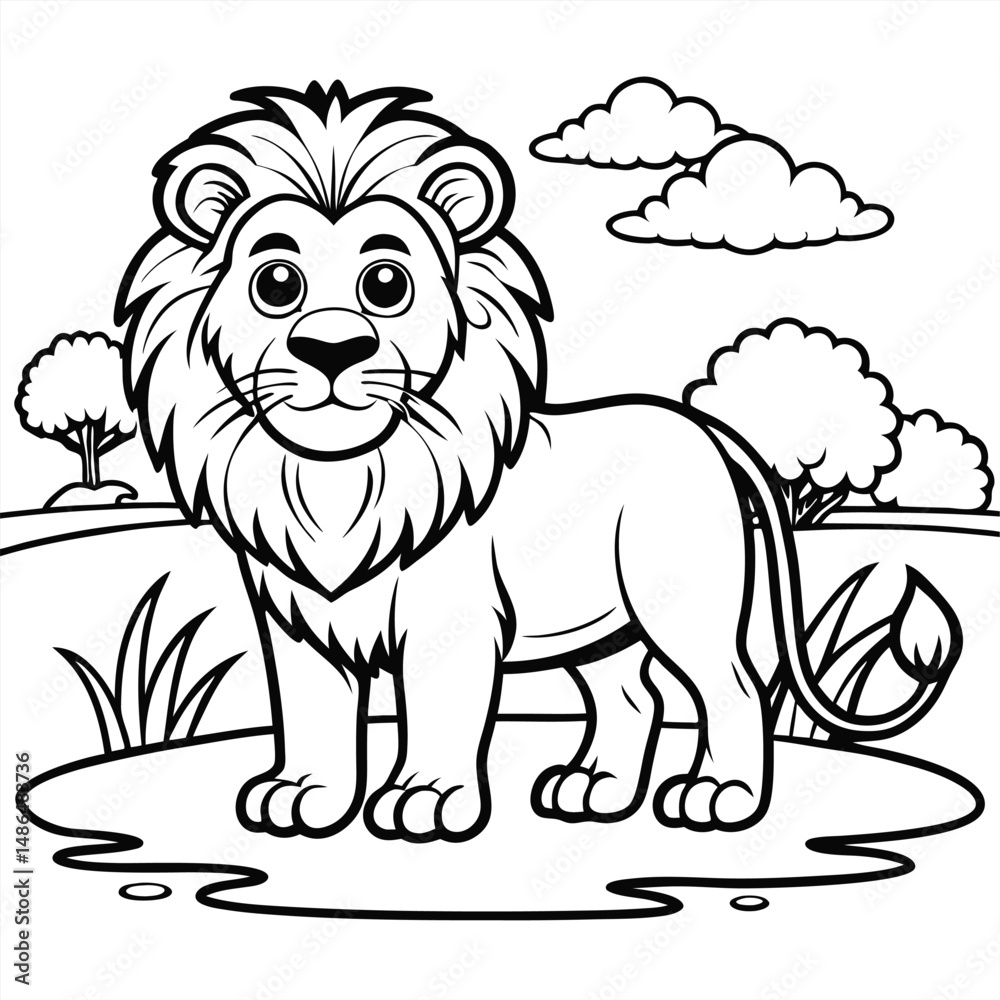 Obraz premium Cute Lion Coloring Page: Free Printable Lion Drawing Coloring Page