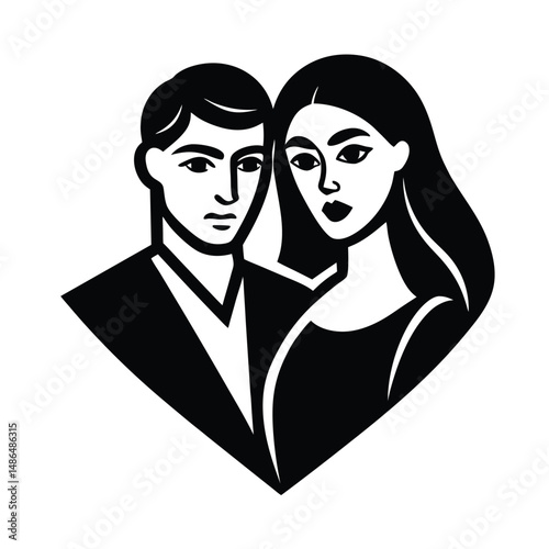 Romantic couple portrait black and white heart shape