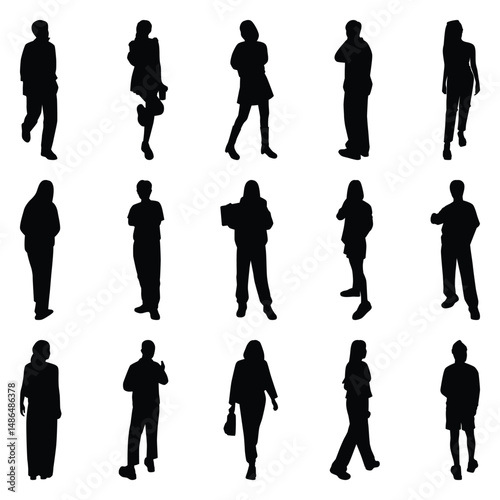 Vector collection set of individual people silhouettes.