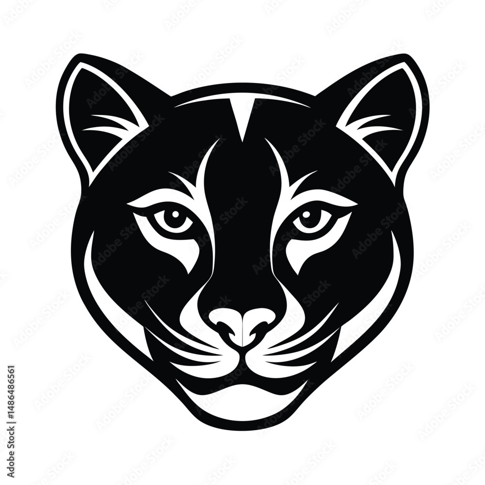 Fototapeta premium Majestic cougar head black and white illustration