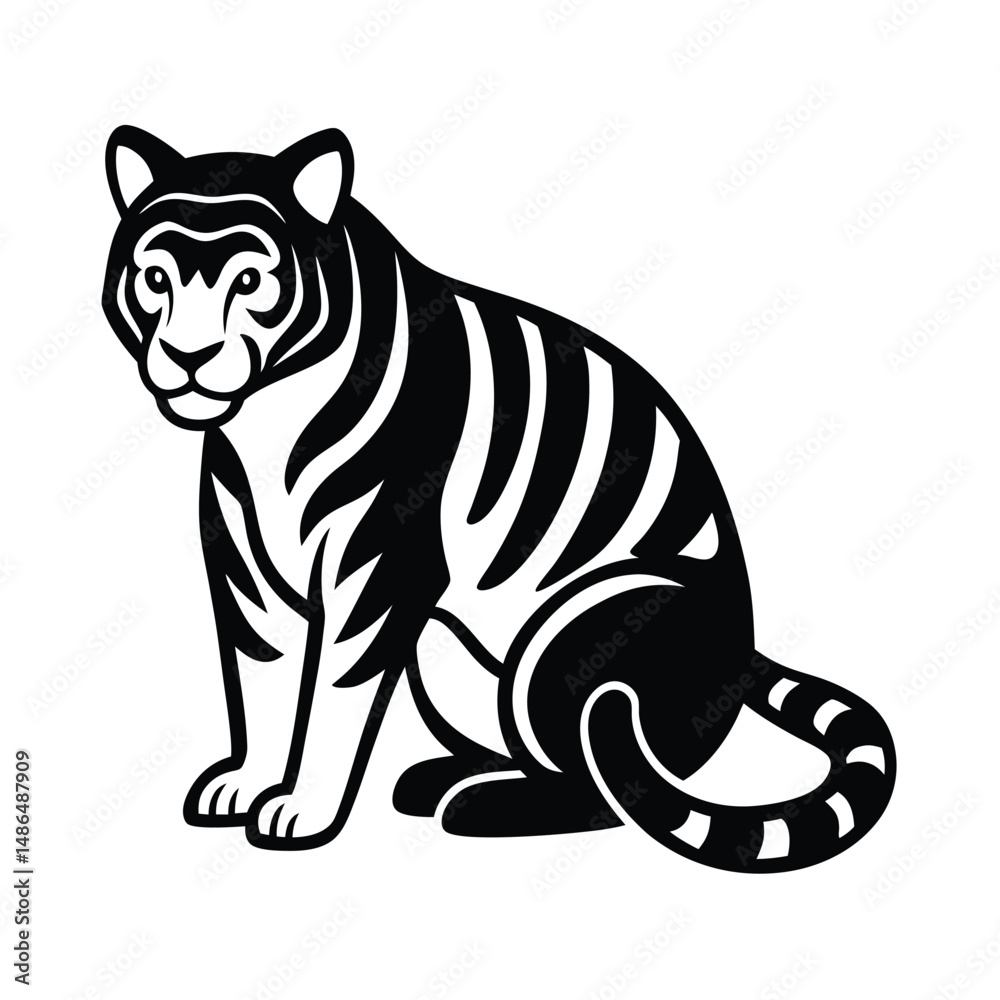 Obraz premium Majestic tiger sitting stripes black white illustration