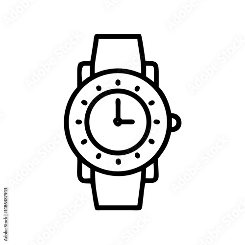 Simple linear design of a wristwatch with round face and strap  