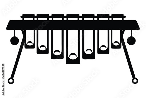 Black Silhouette of an Artistic Slit Drum with Two Mallets and Legs on Display