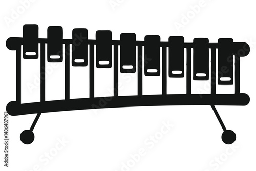 Black Silhouette Illustration A Playful Xylophone Musical Instrument with Mallet Resting Place