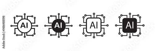  Artificial intelligence AI processor chip icon. Circuit board of computer or Ai chip icon vector silhouette set. Ai chip icon set. EPS10