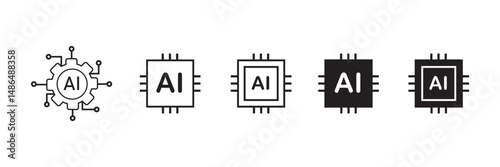 Set of AI icons. Artificial intelligence Vector illustration Web Icon Collection. Artificial intelligence AI processor chip vector icon symbol. vector illustration.