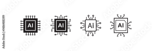 Set of AI icons. Artificial intelligence Vector illustration Web Icon Collection. Artificial intelligence AI processor chip vector icon symbol. vector illustration.
