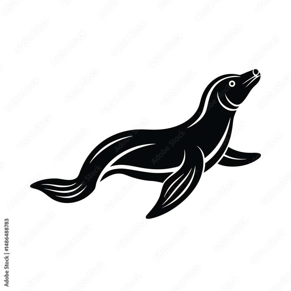 Obraz premium Elegant black seal silhouette aquatic mammal design