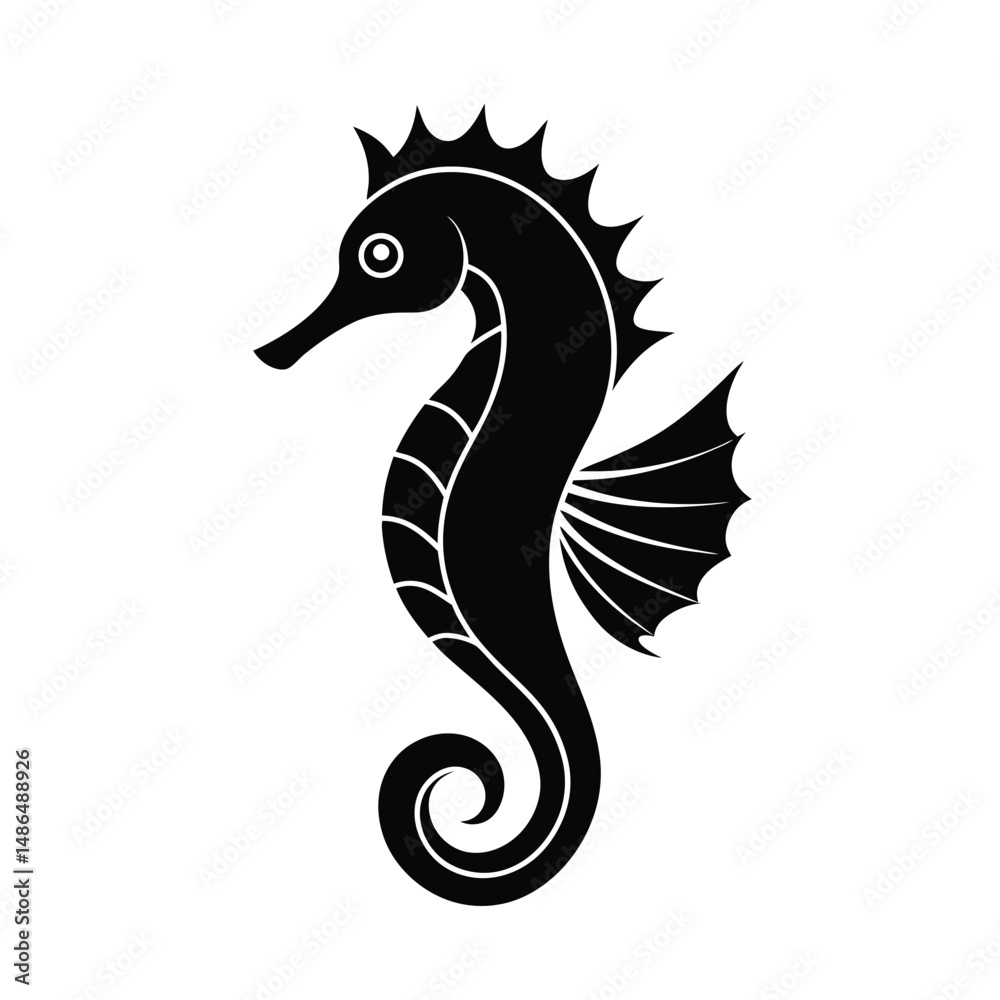 Obraz premium Elegant black seahorse silhouette ocean animal design