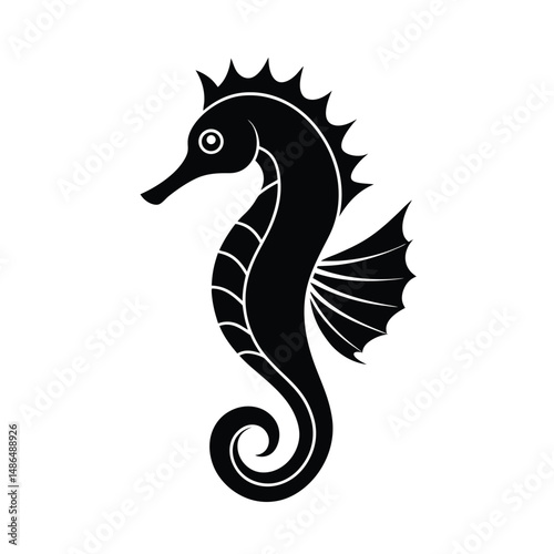 Elegant black seahorse silhouette ocean animal design