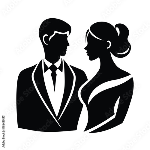 Elegant bride and groom wedding silhouette couple