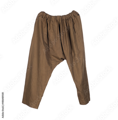 brown capri pants isolated on white background photo