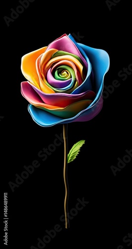 Rainbow Rose with Black Background.