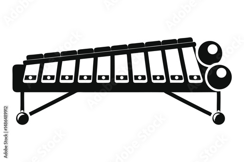 Silhouette Illustration of a Xylophone with Frame and Resonators in Black and White