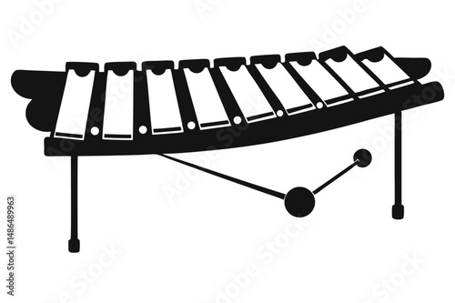Minimalist Black and White Xylophone Icon with Mallet, Musical Instrument Illustration