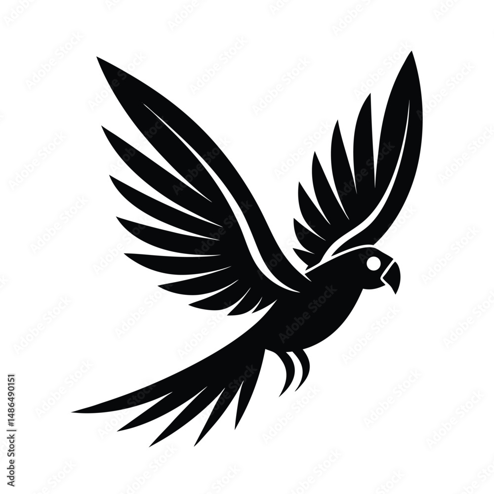Fototapeta premium Black parrot in flight abstract design