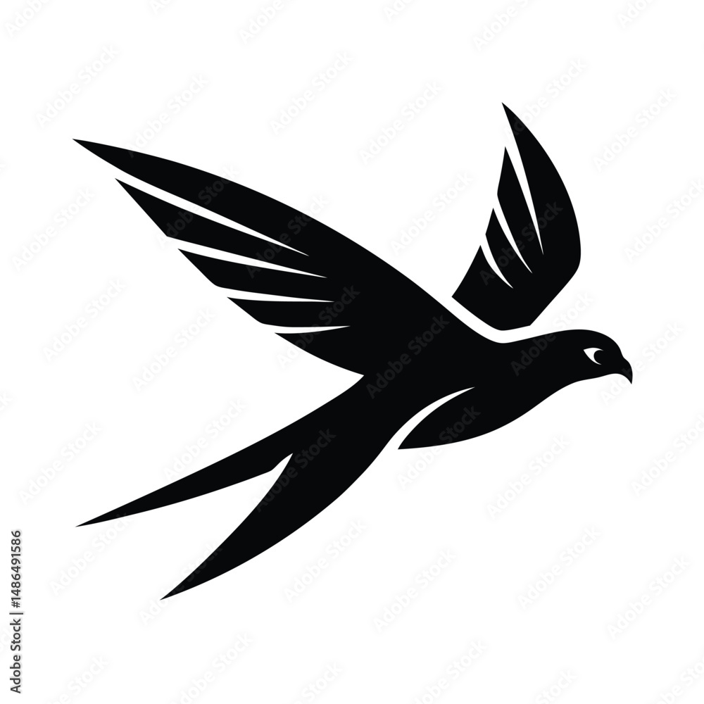 Fototapeta premium Black silhouette bird in flight elegant design