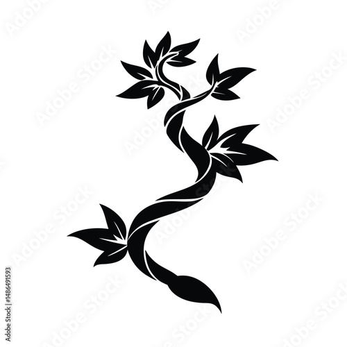 Elegant black vine with lush leaves design element