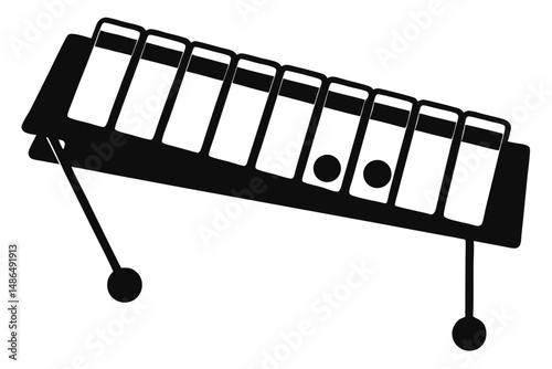 Silhouette Image of a Xylophone with Mallets and Keys, Musical Instrument Art