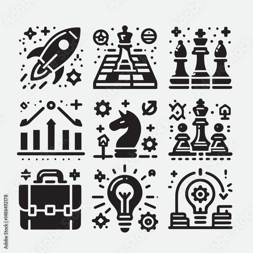  competitor analysis KPI business idea time anagement innovation strategy leadership business model startup strategy brainstorming quarterly planning executive scalable business investor Icon Set