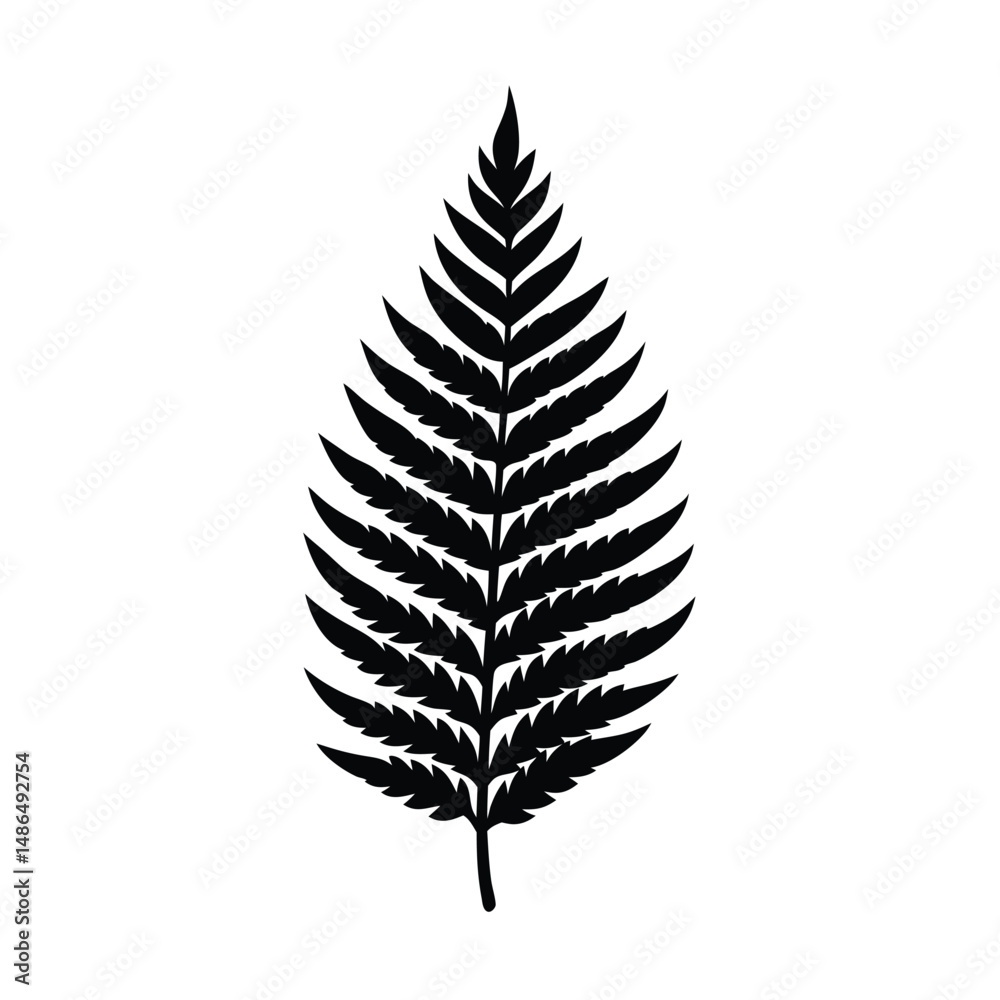 Black silhouette of a single fern leaf