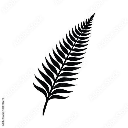 Single black silhouette silver fern leaf design