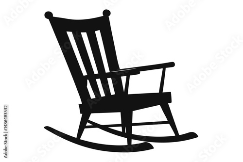 Silhouette of a Traditional Wooden Rocking Chair with Spindle Back and Armrests Design
